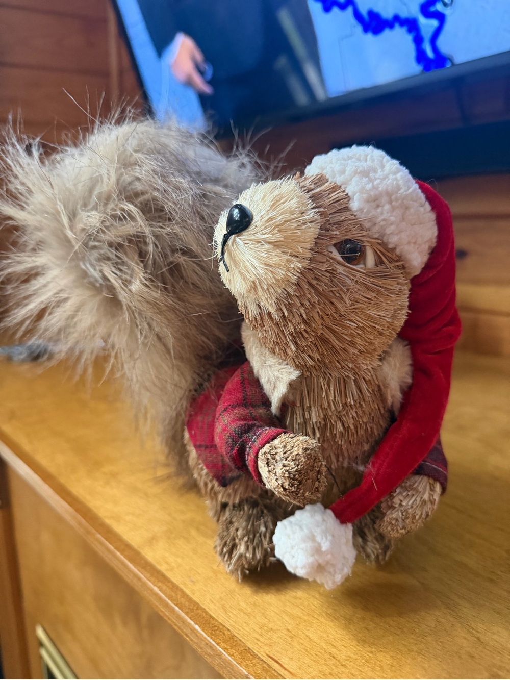Festive Plush Squirrel Decor in Brown and Red Hat
